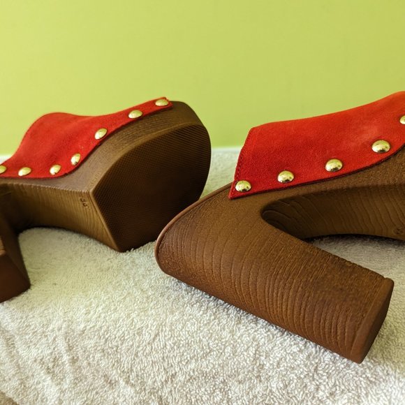 Nine West Unused Bright Brick Red Orange Platform Clogs Sz 6 - Picture 3 of 5